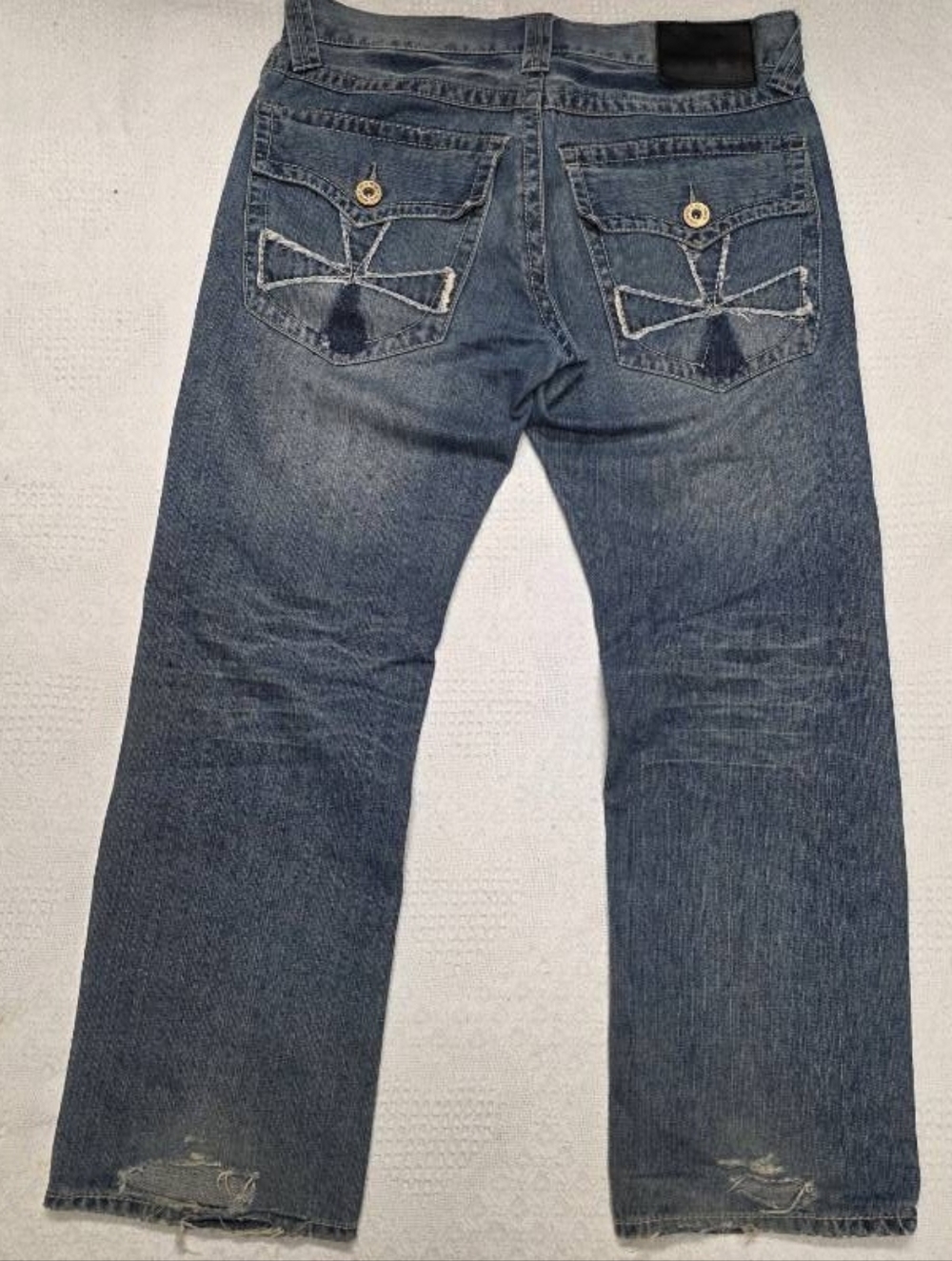 Y2k Hollywood Slim Straight Denim With Pocket Embroidery Slight Flare 34x30